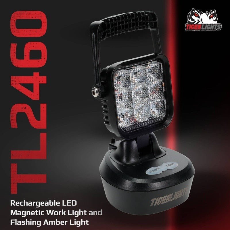 TIGER LIGHTS RECHARGEABLE LED MAGNETIC WORK LIGHT FLASHING AMBER 4" STENS TL2460 - OPE Quality Parts