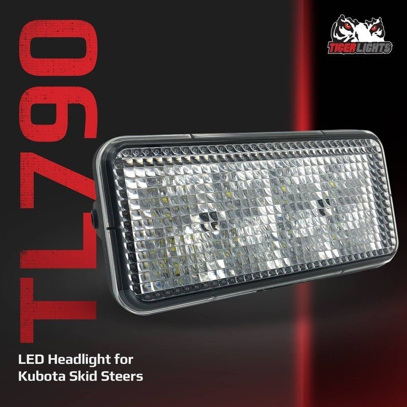TIGER LIGHTS REPLACES KUBOTA LED HEADLIGHT V0511 - 53510 SVL75 SVL90 STENS TL790 - OPE Quality Parts